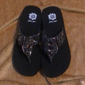 Yellow box platform flip flops